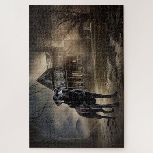 Zwart labrador halloween eng legpuzzel (Verticaal)
