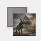 Zwart labrador halloween eng magneet (Voorkant / Achterkant)