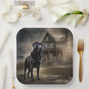 Zwart labrador halloween eng papieren bordje