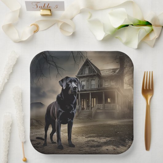 Zwart labrador halloween eng papieren bordje (Huwelijk)