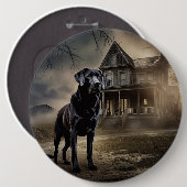 Zwart labrador halloween eng ronde button 6,0 cm (Voorkant /achterkant)