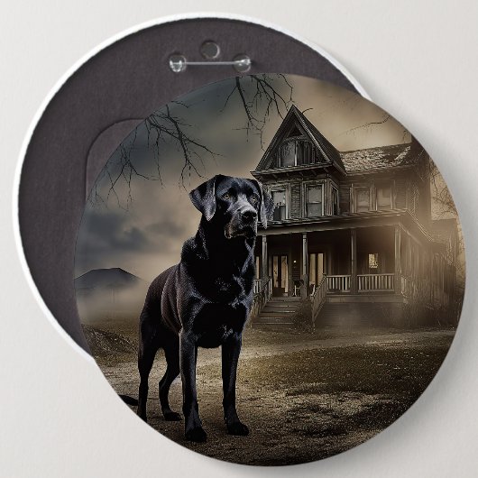 Zwart labrador halloween eng ronde button 6,0 cm (Voorkant /achterkant)