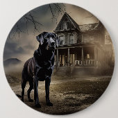 Zwart labrador halloween eng ronde button 6,0 cm (Voorkant)