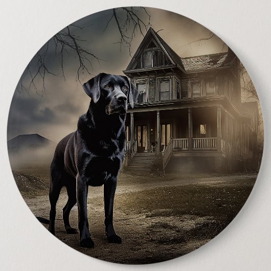 Zwart labrador halloween eng ronde button 6,0 cm (Voorkant)