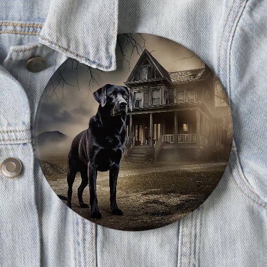 Zwart labrador halloween eng ronde button 6,0 cm (In situ)
