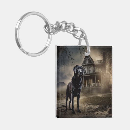 Zwart labrador halloween eng sleutelhanger (Voorkant Links)