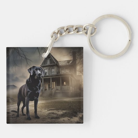 Zwart labrador halloween eng sleutelhanger (Achterkant)