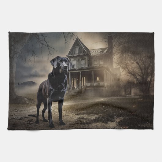 Zwart labrador halloween eng theedoek (Horizontaal)