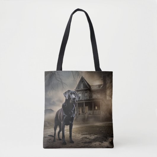 Zwart labrador halloween eng tote bag (Voorkant)