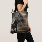 Zwart labrador halloween eng tote bag (Dichtbij)