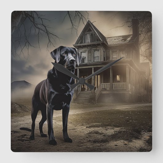 Zwart labrador halloween eng vierkante klok (Voorkant)