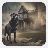 Zwart labrador halloween eng vierkante sticker (Voorkant)