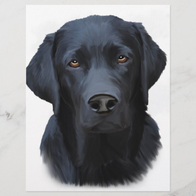 Zwart Labrador Hond Water Kleur Kunst Schilderen (Voorkant)