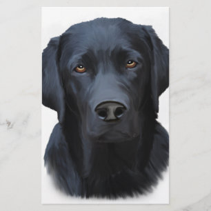 Zwart Labrador Hond Water Kleur Kunst Schilderen Briefpapier