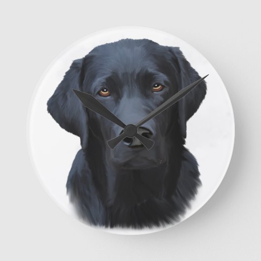 Zwart Labrador Hond Water Kleur Kunst Schilderen Ronde Klok (Voorkant)