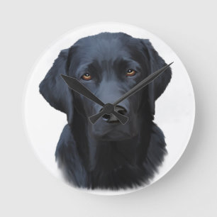 Zwart Labrador Hond Water Kleur Kunst Schilderen Ronde Klok