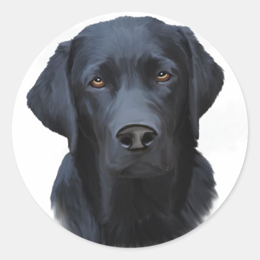 Zwart Labrador Hond Water Kleur Kunst Schilderen Ronde Sticker (Voorkant)