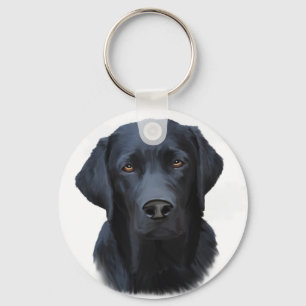 Zwart Labrador Hond Water Kleur Kunst Schilderen Sleutelhanger