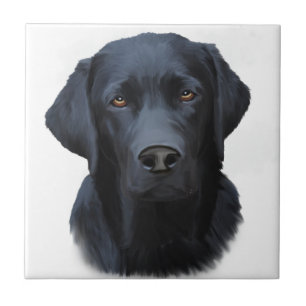Zwart Labrador Hond Water Kleur Kunst Schilderen Tegeltje