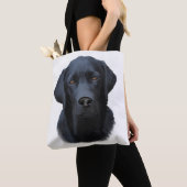 Zwart Labrador Hond Water Kleur Kunst Schilderen Tote Bag (Dichtbij)