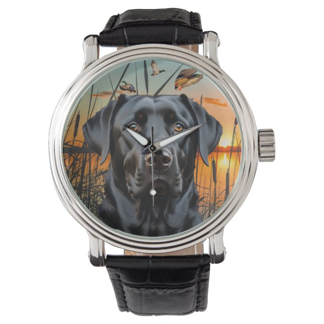 Zwart Labrador horloge, Labrador Retriever Horloge (Voorkant)