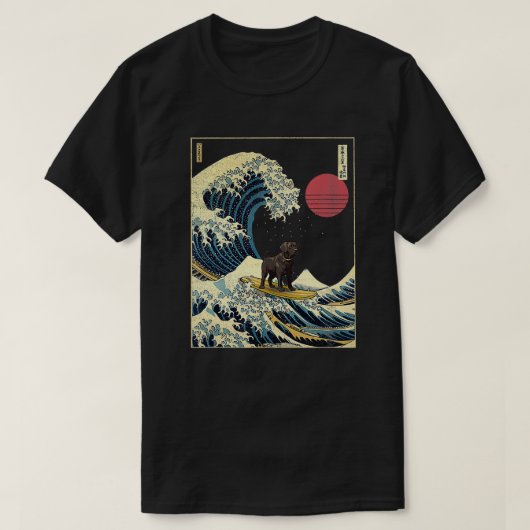 Zwart Labrador Japans Kanagawa Wave Funny Surf D T-shirt (Design voorkant)