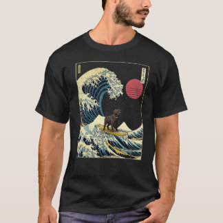 Zwart Labrador Japans Kanagawa Wave Funny Surf D T-shirt
