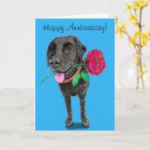Zwart Labrador Jubileum Wenskaart Kaart (Gele Bloem)