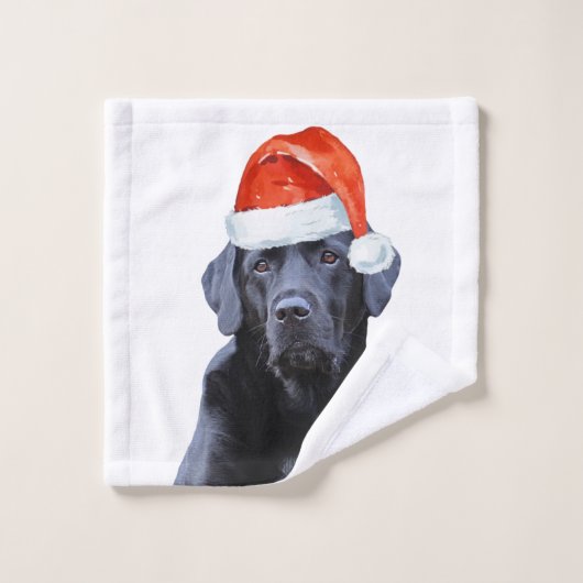 Zwart Labrador Kerst Leuke Santa Hond Bad Handdoek (Wasdoekje)