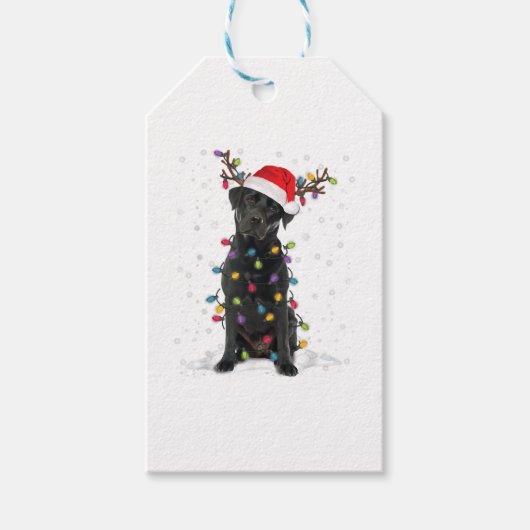 Zwart labrador kerstboom Light Pajama Dog Cadeaulabel (Voorkant)