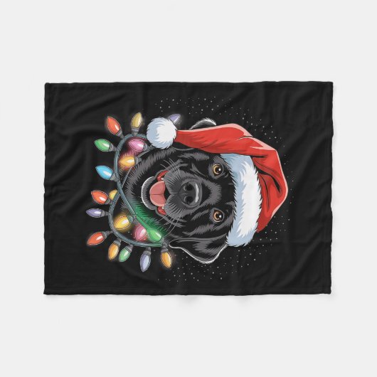 Zwart labrador kerstboom Light Pajama Dog Fleece Deken (Voorkant (Horizontaal))