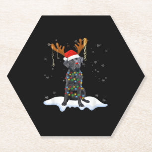Zwart labrador kerstboom Light Pajama Dog Kartonnen Onderzetters