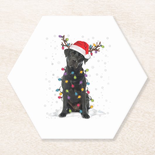 Zwart labrador kerstboom Light Pajama Dog Kartonnen Onderzetters (Voorkant)