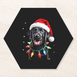 Zwart labrador kerstboom Light Pajama Dog Kartonnen Onderzetters