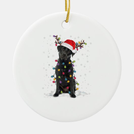 Zwart labrador kerstboom Light Pajama Dog Keramisch Ornament (Voorkant)