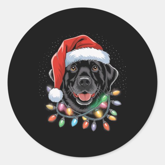 Zwart labrador kerstboom Light Pajama Dog Ronde Sticker (Voorkant)