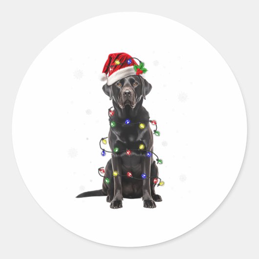 Zwart labrador kerstboom Light Pajama Dog Ronde Sticker (Voorkant)