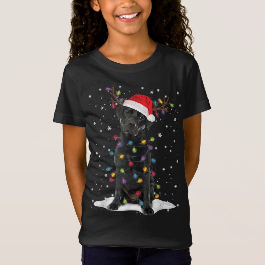 Zwart labrador kerstboom Light Pajama Dog T-shirt (Voorkant)