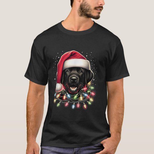 Zwart labrador kerstboom Light Pajama Dog T-shirt (Voorkant)