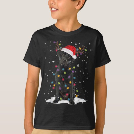 Zwart labrador kerstboom Light Pajama Dog T-shirt (Voorkant)