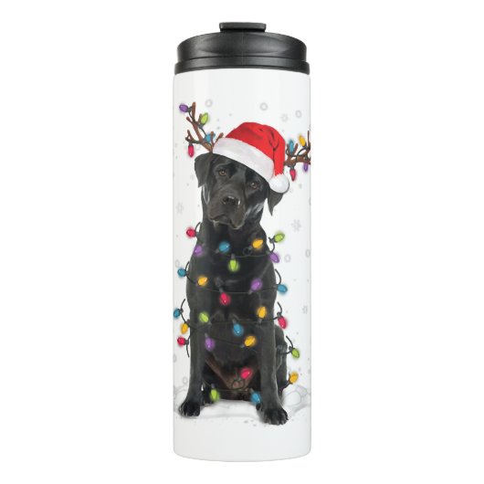 Zwart labrador kerstboom Light Pajama Dog Thermosbeker (Voorkant)