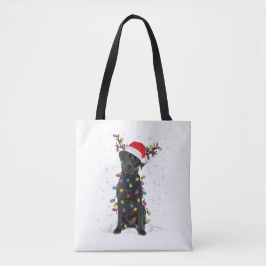 Zwart labrador kerstboom Light Pajama Dog Tote Bag (Voorkant)