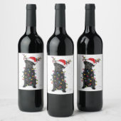 Zwart labrador kerstboom Light Pajama Dog Wijn Etiket (Flessen)
