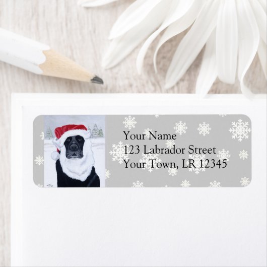 Zwart Labrador Kerstmis Santa Hat Schilderij Etiket (Insitu)