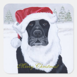 Zwart Labrador Kerstmis Santa Hat Schilderij Vierkante Sticker