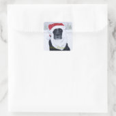 Zwart Labrador Kerstmis Santa Hat Schilderij Vierkante Sticker (Tas)