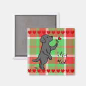 Zwart labrador klein hart bloem Cartoon Magneet (Voorkant / Achterkant)