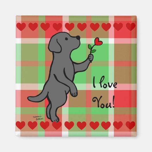 Zwart labrador klein hart bloem Cartoon Magneet (Voorkant)