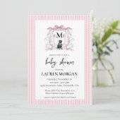 Zwart Labrador Monogram Roze Baby shower Kaart (Staand voorkant)