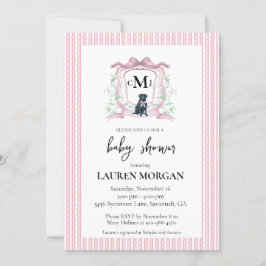 Zwart Labrador Monogram Roze Baby shower Kaart